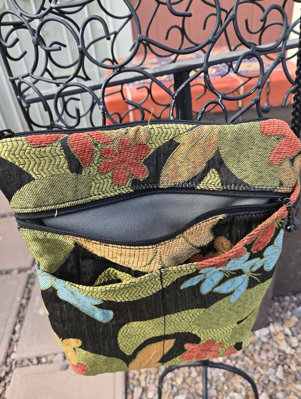 Wild West Crossbody Bag in Green with Multicolor Flowers
